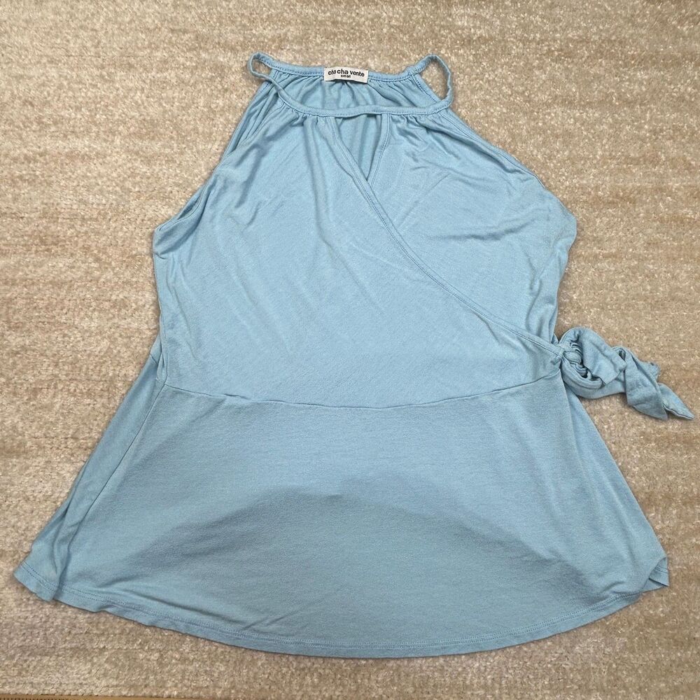 Cha Cha Vente Tank Womens S Light Blue Wrap Side Tie Halter Top Casual Summer